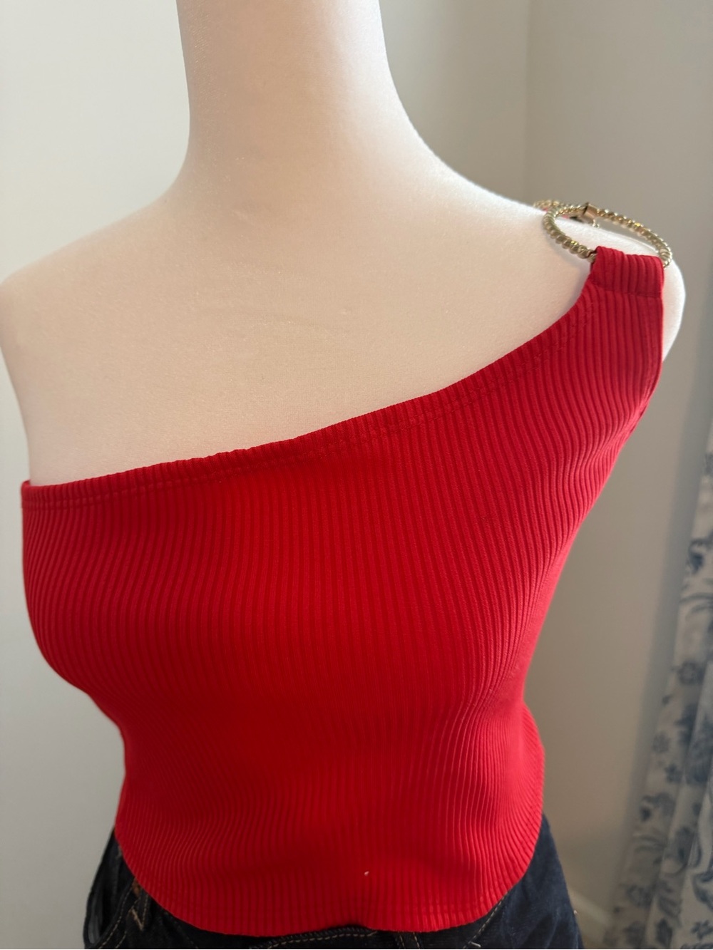 Top shop Red One-Shoulder Ribbed Top - Picture 2 of 5